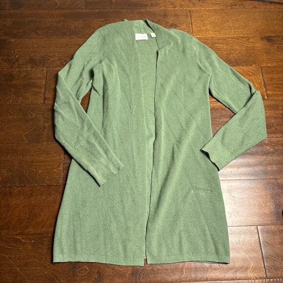 Cyrus Women's XS Long Cardigan Sage Green Open Front Waffle Knit - Picture 1 of 8